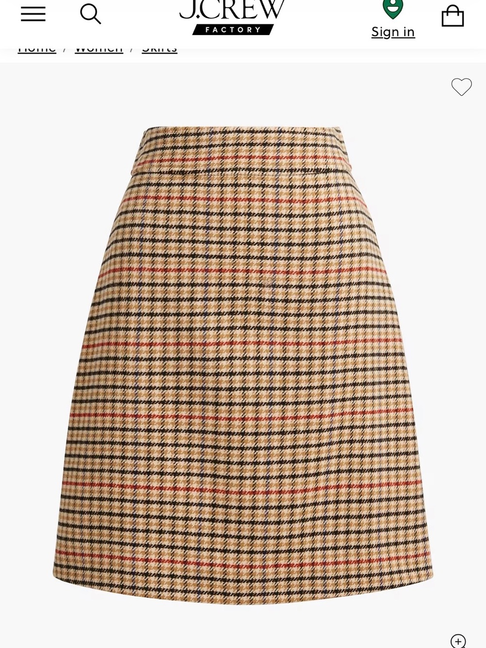 NWOT J. Crew Wool Plaid Mini Skirt in Tan, Black and Red - Size 12